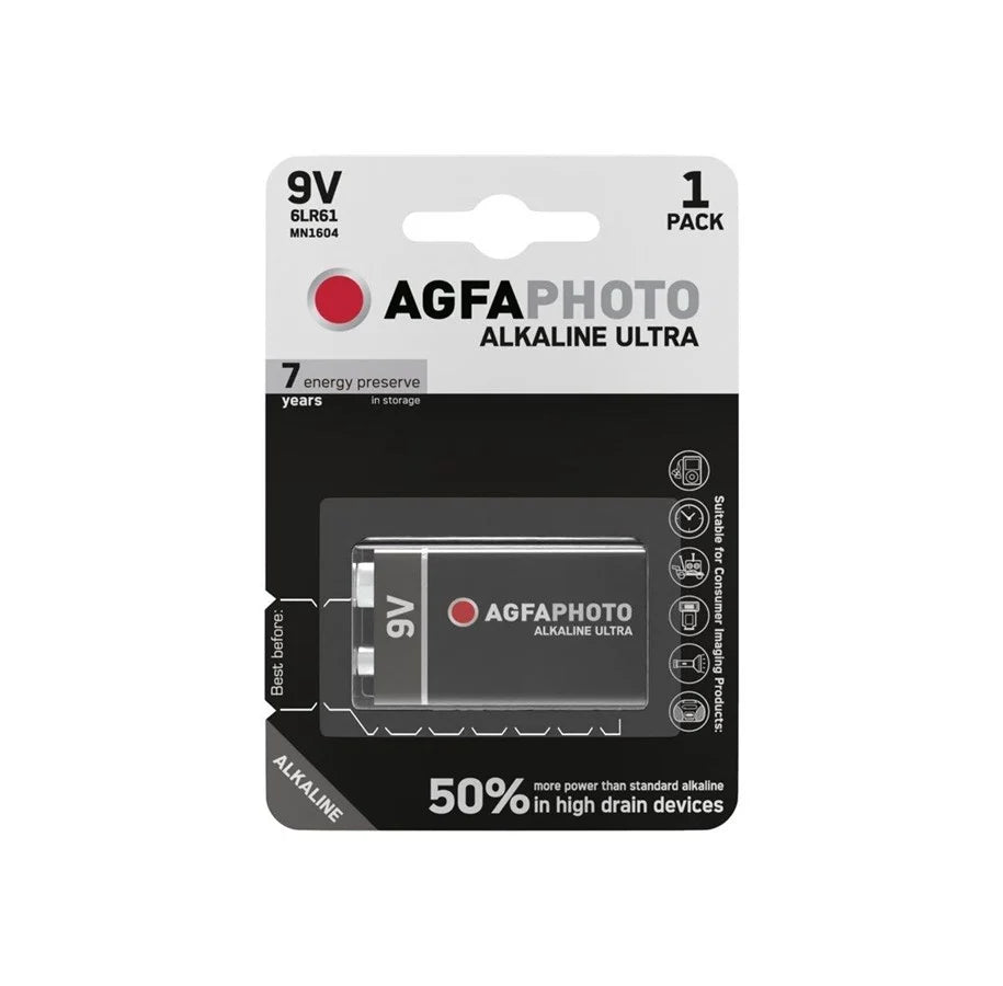AgfaPhoto 9V 6LR61 Alkaline Ultra Battery Pack of 1