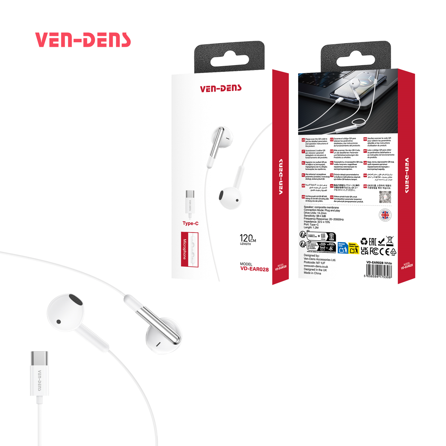 Ven-Dens Usb-C 1.2m Wired Earphones