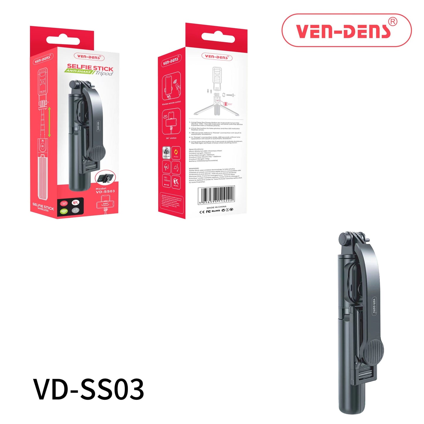 Ven-Dens Tripod Selfie Stick VD-SS03
