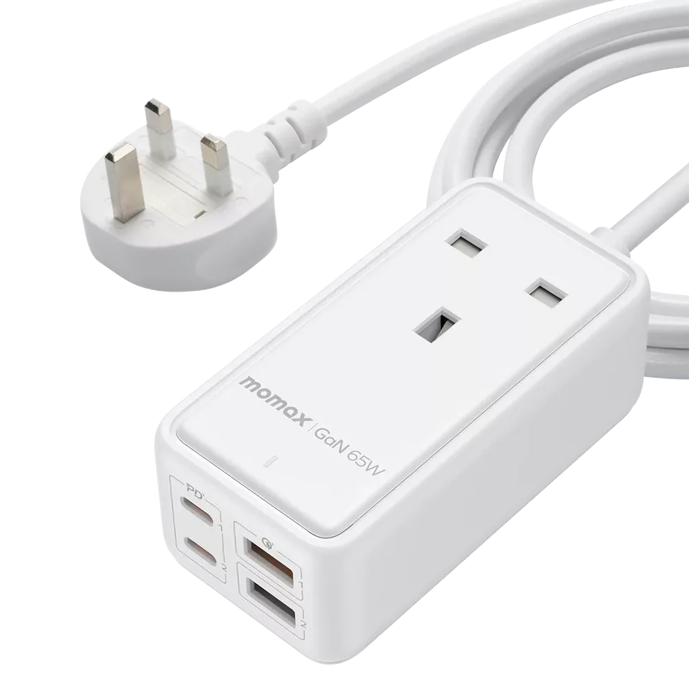 Momax OnePlug 65W GaN Extension Plug Socker Power Strip (2xUsb+2xUsb-C)