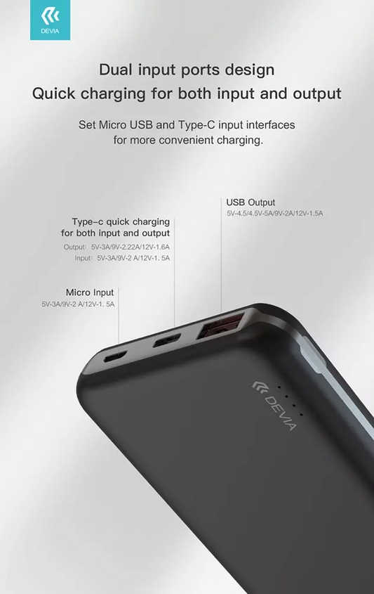 DEVIA 10,000 mAh SMART SERIES POWER BANK