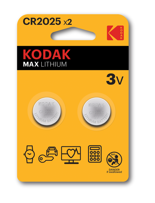 Kodak Max Lithium CR2025 x2 3V Batteries
