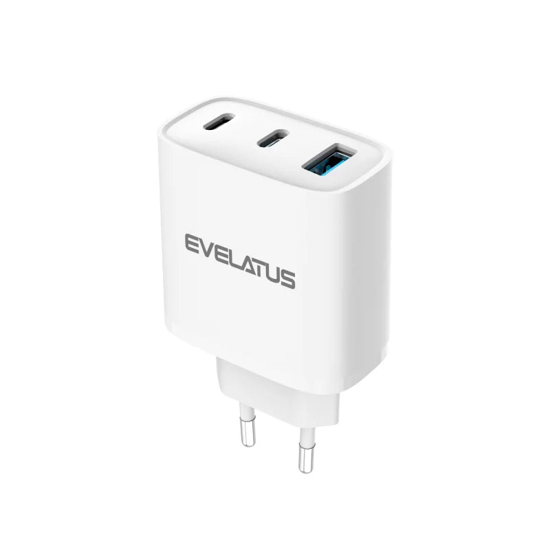 Evelatus Dual Usb-C + 1xUsb 45W GANPrime EU Charger Plug