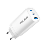 Evelatus Dual Usb-C + 1xUsb 65W GANPrime EU Charger Plug