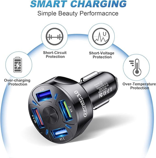 Yewseas 4x Usb Cigarette Lighter 66W Fast Charger