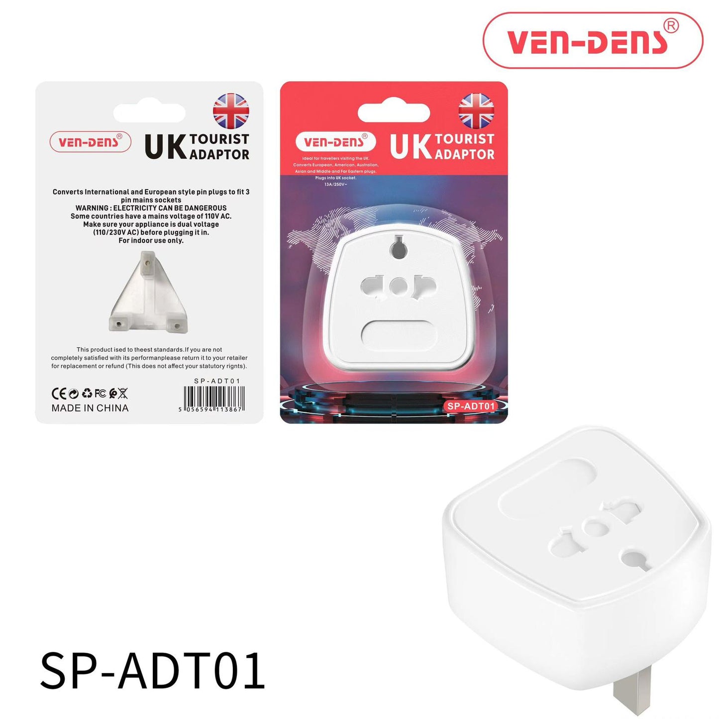 Ven-Dens UK Tourist Adaptor SP-ADT01
