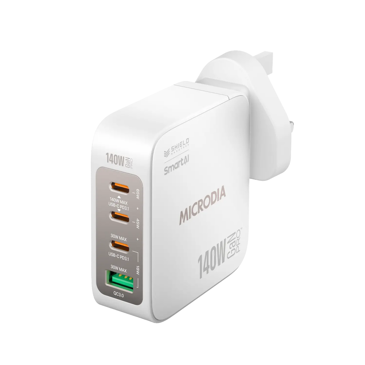 Microdia SmartCube Nano 140W 3x Usb-C & 1x Usb UK Charger Plug