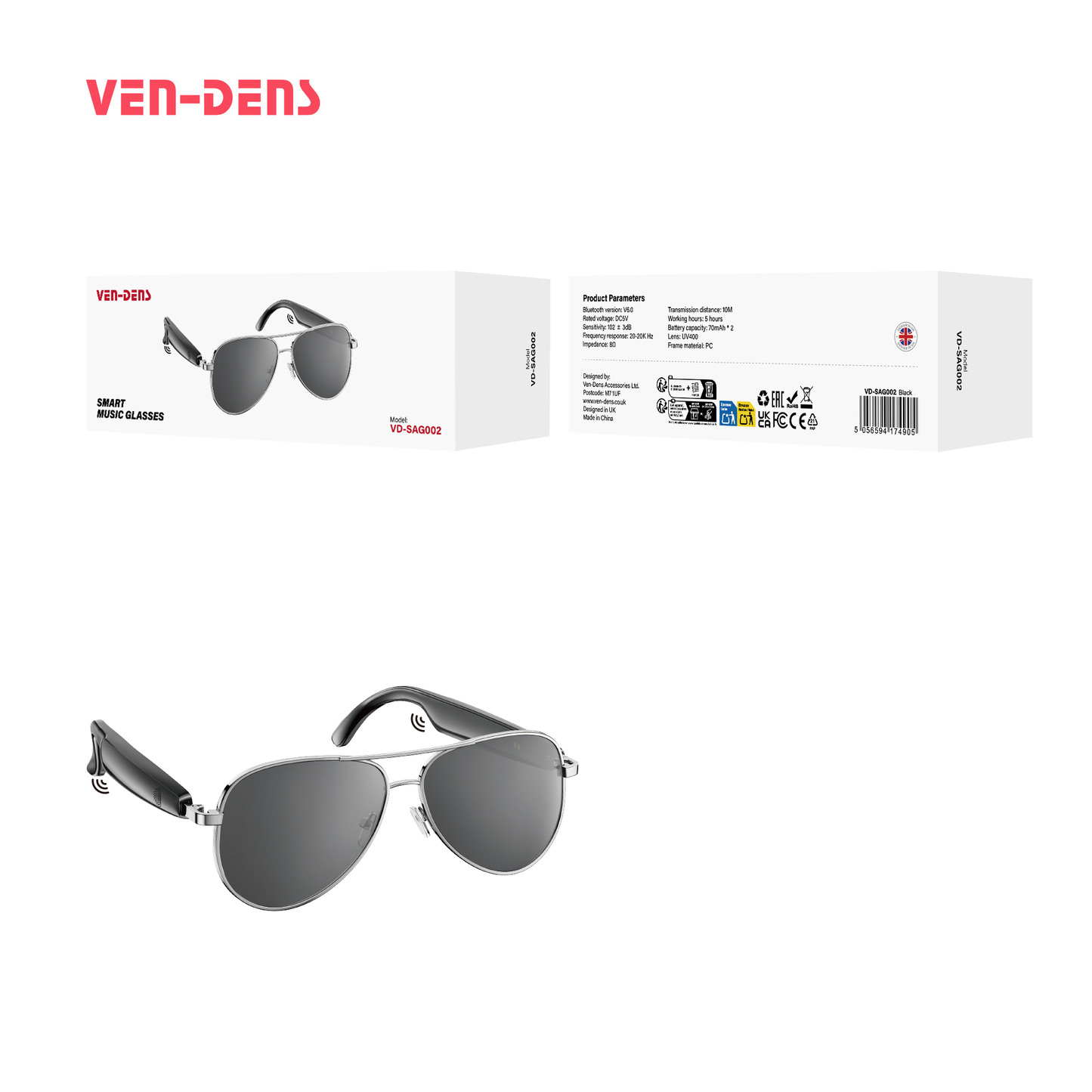 Ven-Dens Smart Music Glasses VD-SAG002