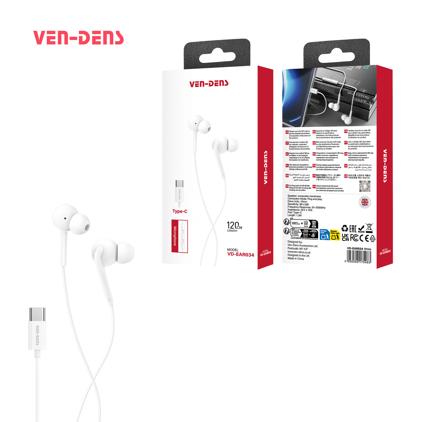 Ven-Dens Usb-C 1.2m Wired Earbuds VD-EAR034