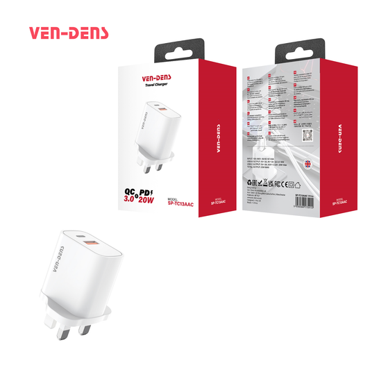 Ven-Dens 20W Usb+Usb-C UK Charger Plug SP-TC13AAC