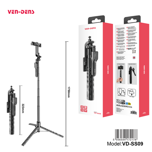 Ven-Dens Tripod Selfie Stick 2in1 for Smartphone & Camera VD-SS09