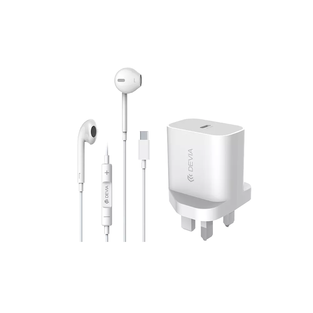 Devia 20W Usb-C UK Adapter + Usb-C Wired Earphones (395994)