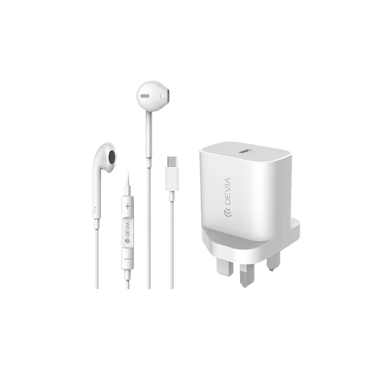 Devia 20W Usb-C UK Adapter + Usb-C Wired Earphones (395994)