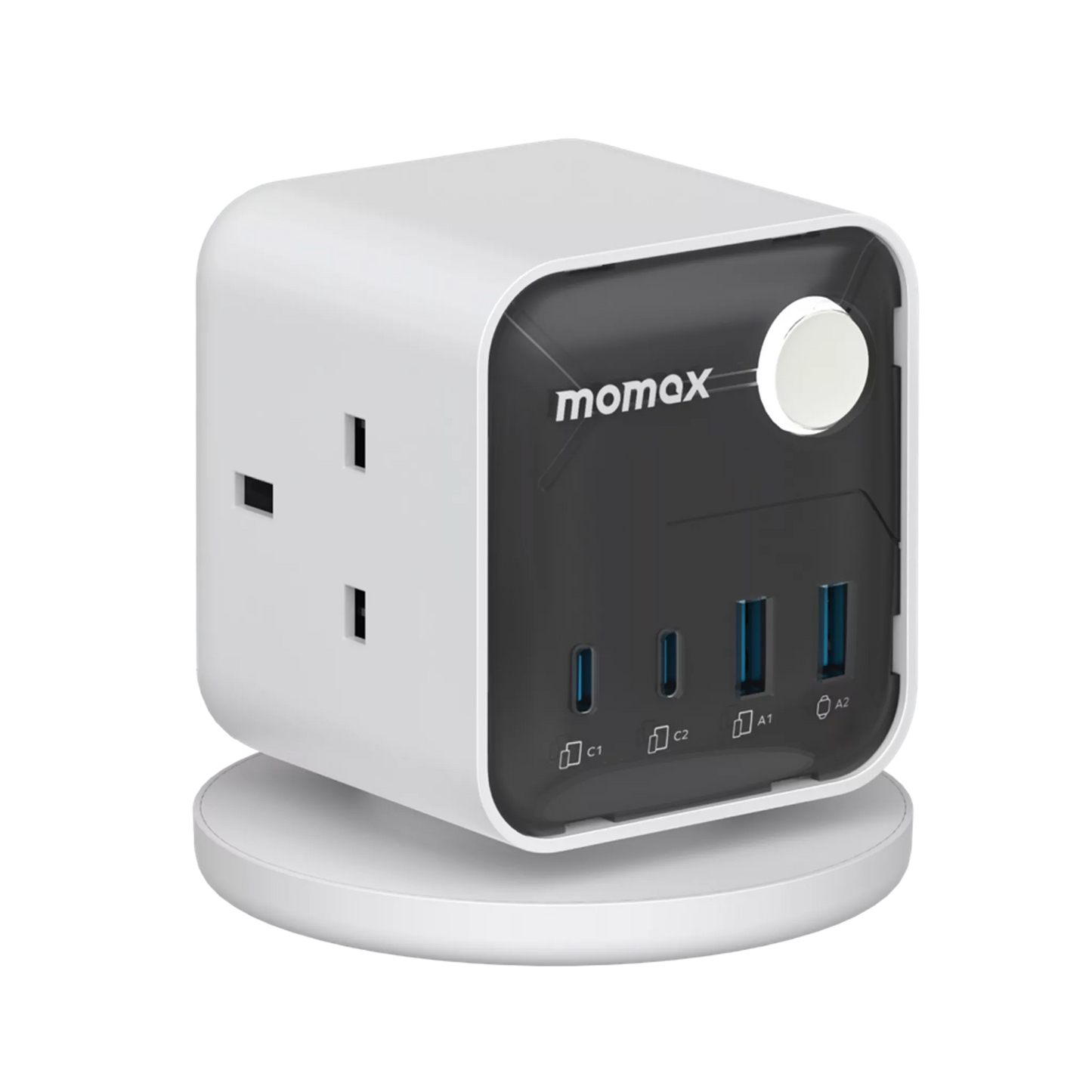 Momax 1- Charge Work Flow, 3-Outlet GaN Power Cube 30W Extension Plug Socket Power Strip - 2x USB-C & 2x USB