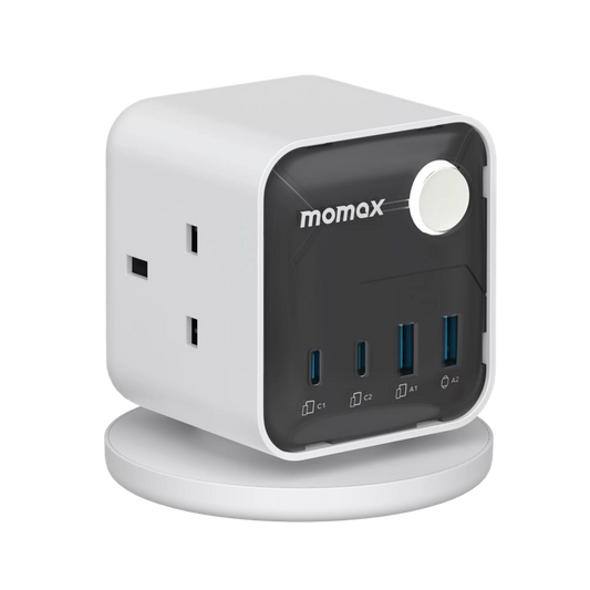 Momax 1- Charge Work Flow, 3-Outlet GaN Power Cube 30W Extension Plug Socket Power Strip - 2x USB-C & 2x USB