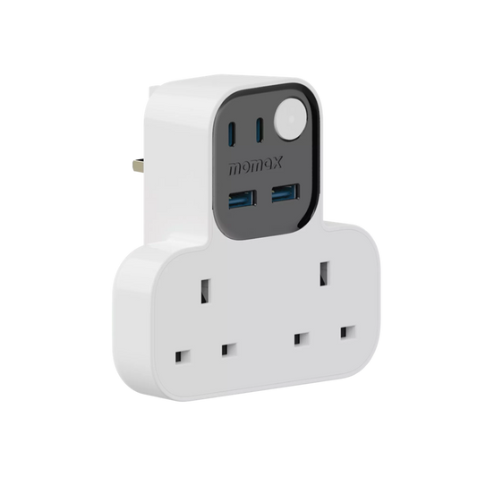Momax 1-Charge Work Flow 2-Outlet T-Shaped Extension Socket Dual Usb + Dual Usb-C