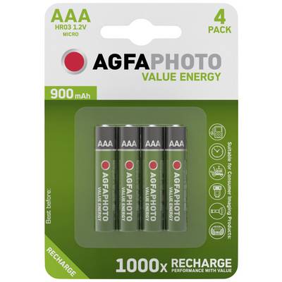 AgfaPhoto AAA 900mAh 1.2V  Rechargeable Batteries Pack of 4