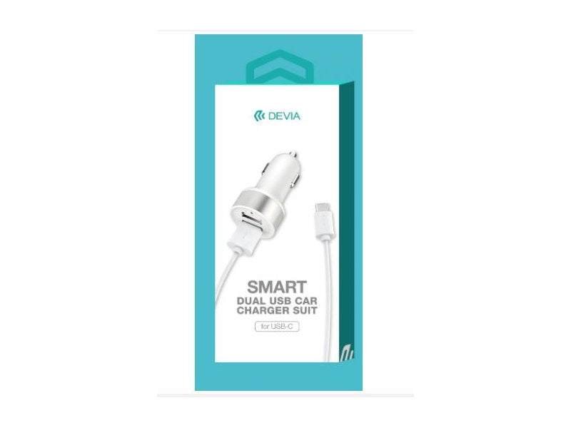 Devia Smart Series Dual USB Car Charger Suit with Type-C Cable (2.4A,2USB)