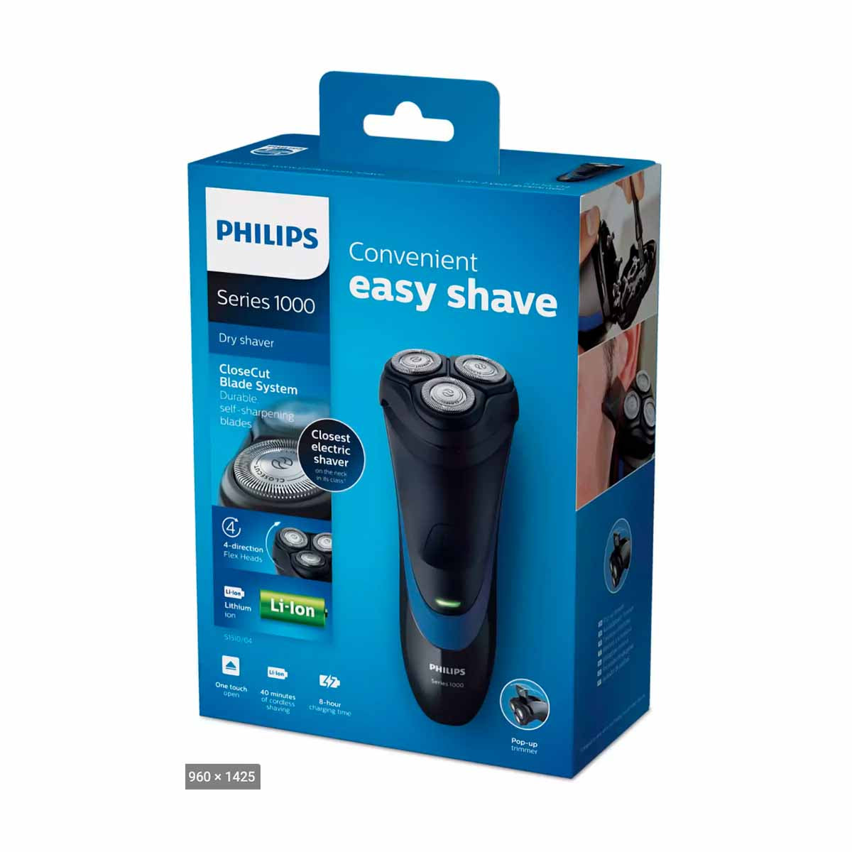 PHILIPS Shaver series 1000 dry electric shaver with pop-up trimmer S1510/04